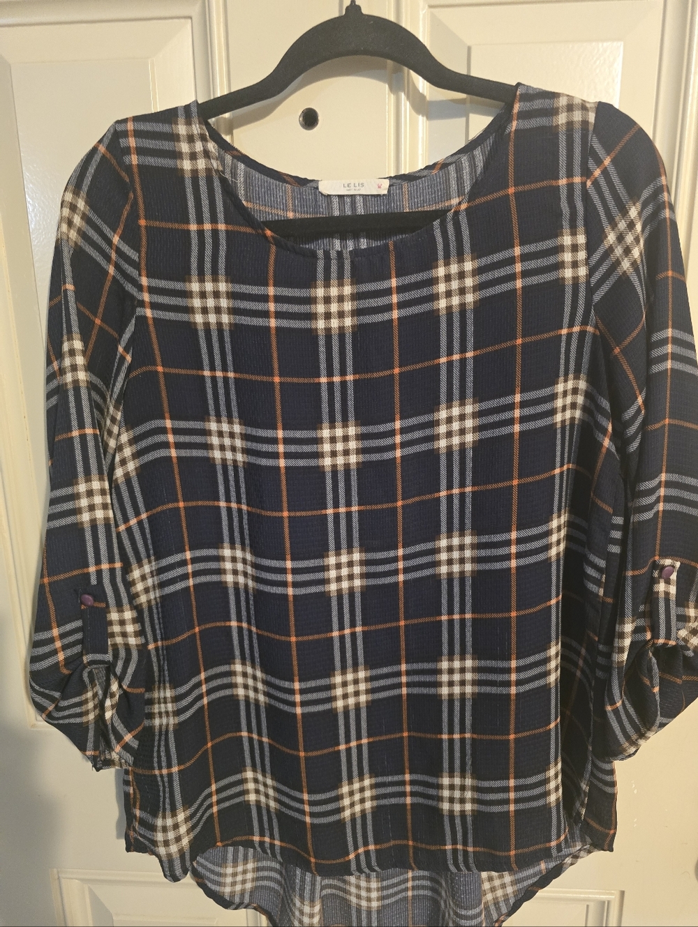 Le Lis Navy Plaid Tunic with Cream and Rust Accents